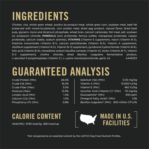 Purina Pro Plan Complete Essentials Shredded Blend Chicken and Rice Dog Food Dry Formula with Probiotics, 35 lb, Chicken First Ingredient