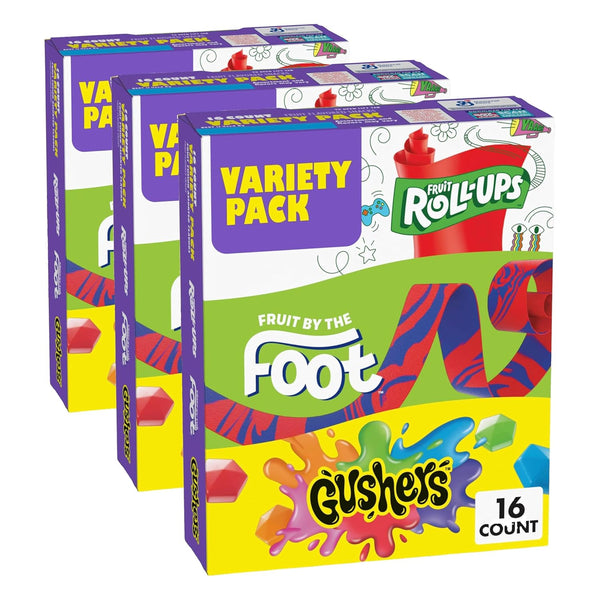 Fruit Roll-Ups, Fruit by the Foot, and Gushers Variety Pack, 16 Pouches, 10.2 oz, Gluten Free