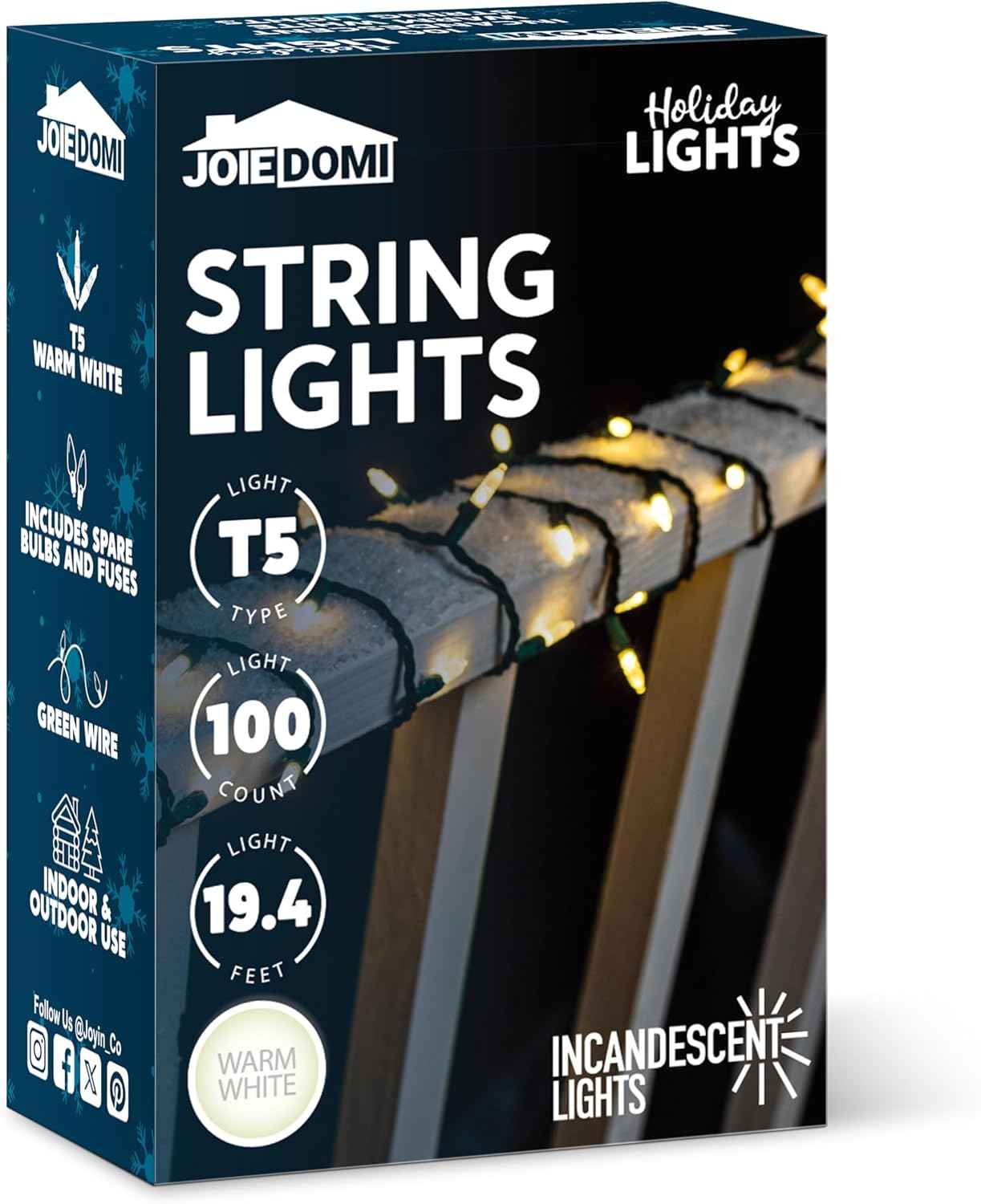 Joiedomi Clear Christmas String Lights Indoor,100 Count Mini Warm White Fairy Light,19.4 FT Lighting Decor for Patio Dorm Classroom Bedroom Holiday Wedding Party Garland Birthday Festival,Green Wire
