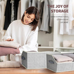 Large closet shelf organizer with fabric storage bins and handles