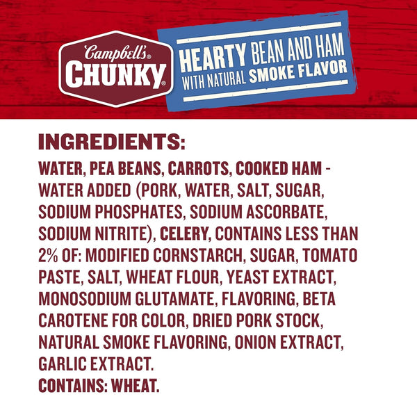 Campbell's Chunky Hearty Bean Soup with Ham, 19 Oz Can, Protein Rich, Microwaveable, Pantry Staple