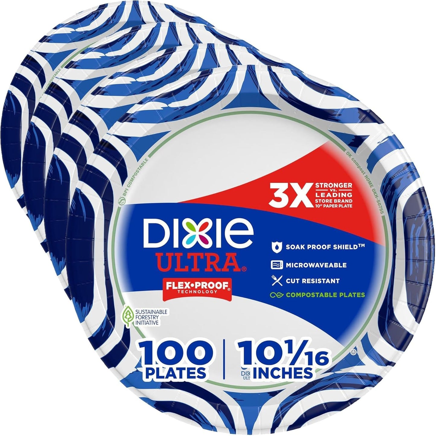 Dixie Ultra, Large Paper Plates, 10 Inch, 100 Count, 3X Stronger*, Heavy Duty, Microwave-Safe, Soak-Proof, Cut Resistant, Disposable Plates For Heavy, Messy Meals