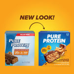 Pure Protein Chocolate Peanut Butter Bars, 20g Protein, 3g Sugar, 190 Calories, 12 Count, Gluten Free