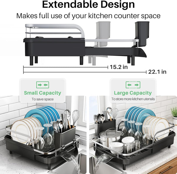 Expandable Stainless Steel Dish Drying Rack for Kitchen Counter