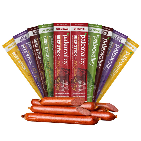 Paleovalley 100% Grass Fed Beef Sticks - Gluten Free Beef Snack - High Protein Keto Friendly