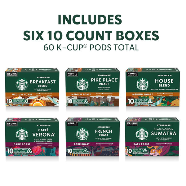 Starbucks K-Cup Coffee Pods Variety Pack 60 Count Keurig Compatible
