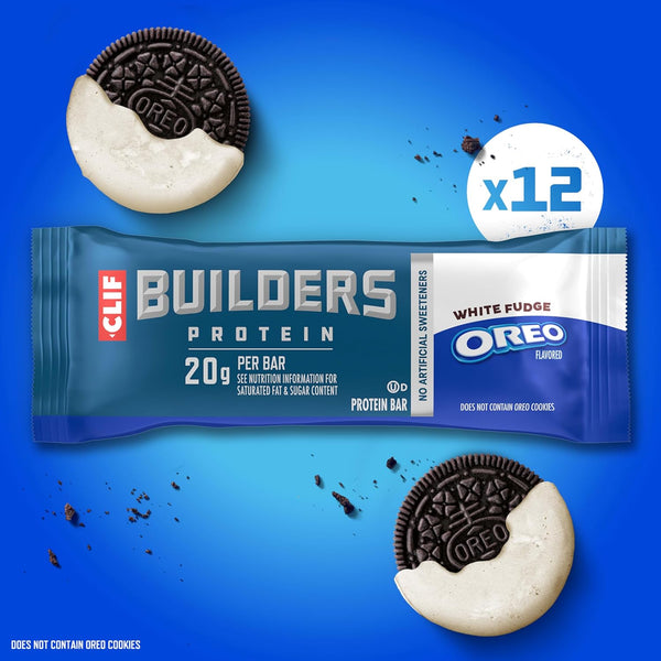 CLIF BUILDERS White Fudge OREO-Flavored Plant Based Protein Bars, 12 Pack, 2.4 oz each