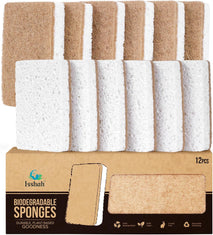 Isshah Plant-Based Kitchen Sponges - FSC Certified and PETA Approved, Natural, Eco-Friendly, Biodegradable Sisal Hemp Sponges for Dishes, Cleaning Sponge for Kitchen, Bathroom, Household - 12 Count