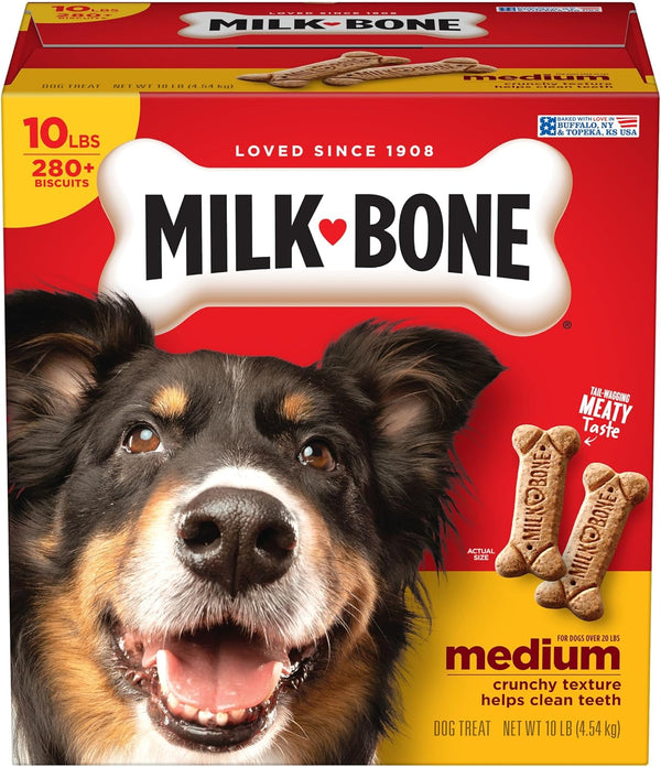 Milk-Bone Original Dog Treats Biscuits for Medium Dogs, 10 Pound Box, Crunchy Texture, Fortified with 12 Vitamins