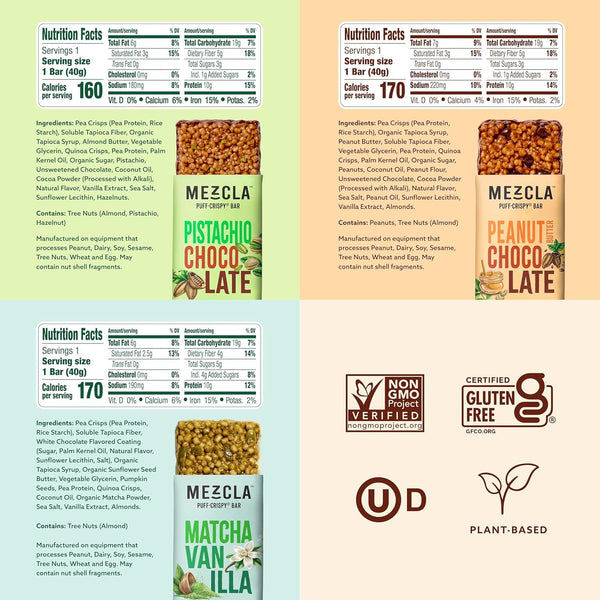 Mezcla Puff-Crispy Plant Based Protein Bars Variety Pack