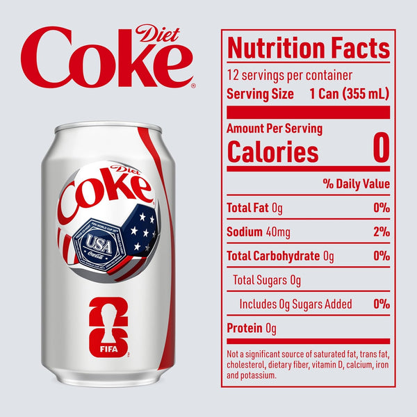 Diet Coke Soda Soft Drinks, 12 fl oz Fridge Pack Cans, 12 Pack - Cola Flavored Diet Soda Soft Drinks