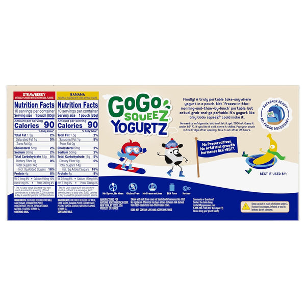 GoGo squeeZ Low Fat YogurtZ Variety Pack, 20 Pouches, Kids Snacks, Real Yogurt and Fruit, Gluten Free, Nut Free, BPA Free