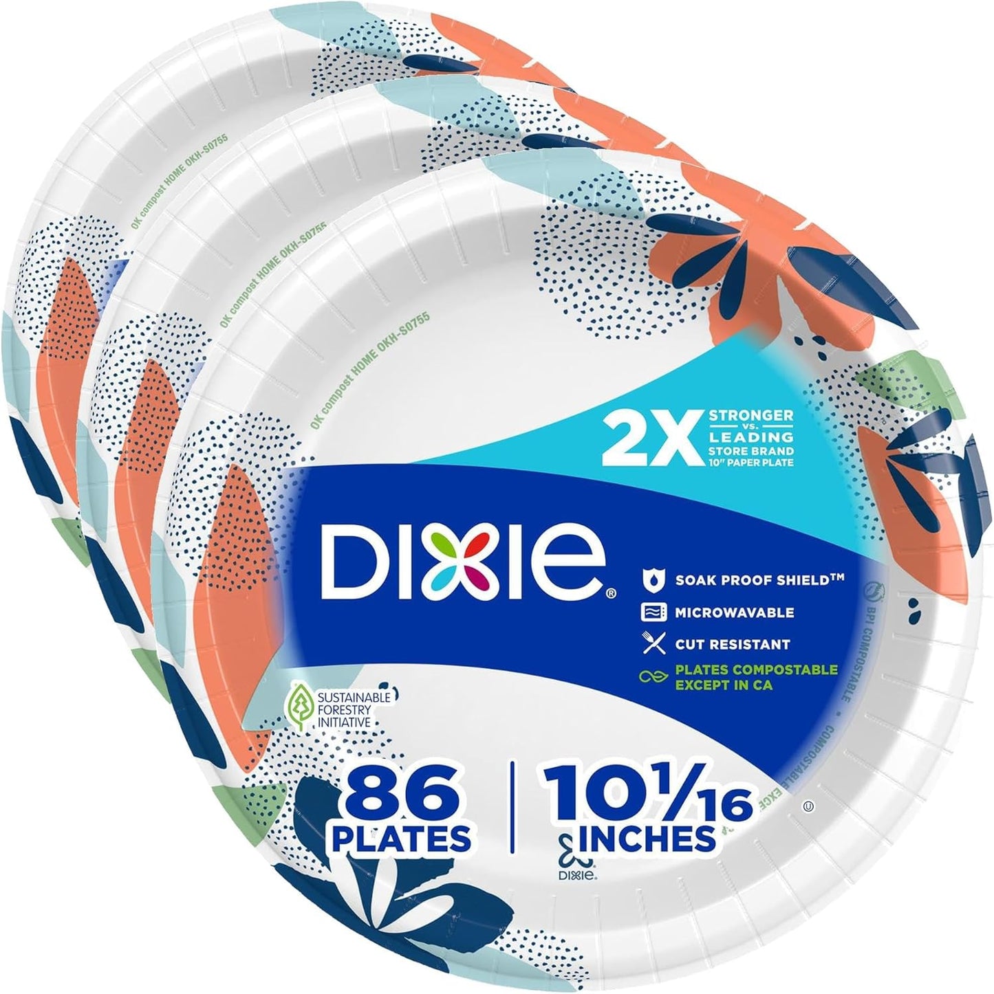 Dixie Large Paper Plates, 10 Inch, 54 Count, 2X Stronger*, Microwave-Safe, Soak-Proof, Cut Resistant, Disposable Plates For Everyday Breakfast, Lunch, & Dinner Meals