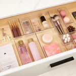 10-piece makeup drawer organizer set with clear plastic trays