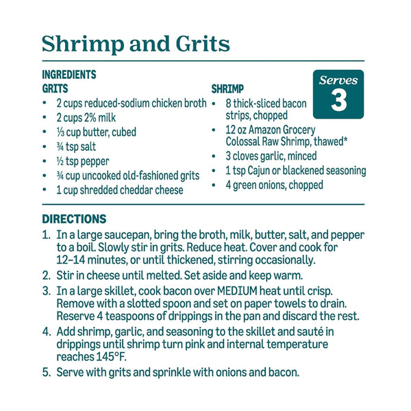 Amazon Grocery, Colossal Raw Shrimp, Tail On, Peeled & Deveined, 12 Oz, Frozen
