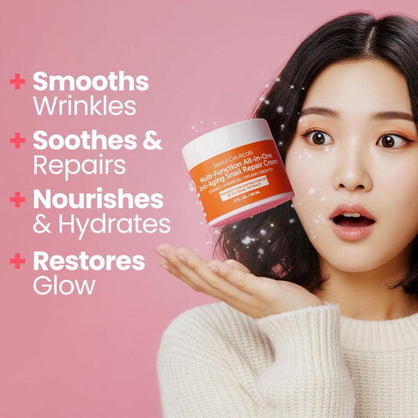 SeoulCeuticals 97.5% snail mucin moisturizer cream, cruelty free, K beauty skincare day and night repair cream, 2 oz
