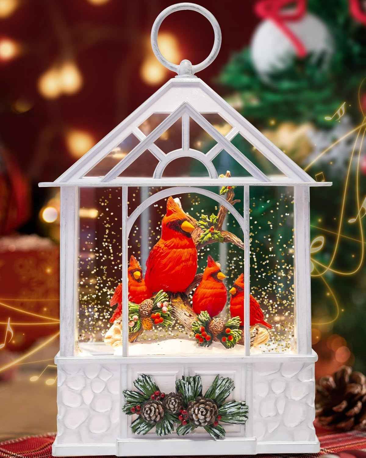 Christmas Santa Snow Globe Light up Lantern with 8 Songs, 9.17" Red Christmas Snow Globes for Kids Adults, 6H Timer & Dual Power, Snowglobes Christmas Decorations Indoor, Gifts for Women Men