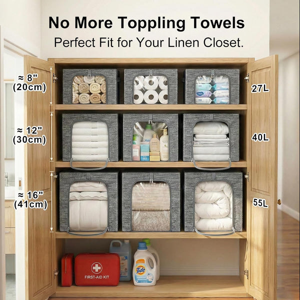 Stackable Closet Storage Bin with Metal Frame, 6-Pack, 40L Capacity
