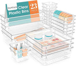 16 PCS Drawer Organizer Set, 5 Varied Size Bathroom and kitchen Drawer cabinet organizer Trays, Clear Storage Bins for Makeup, Jewelry, Utensils and Gadgets