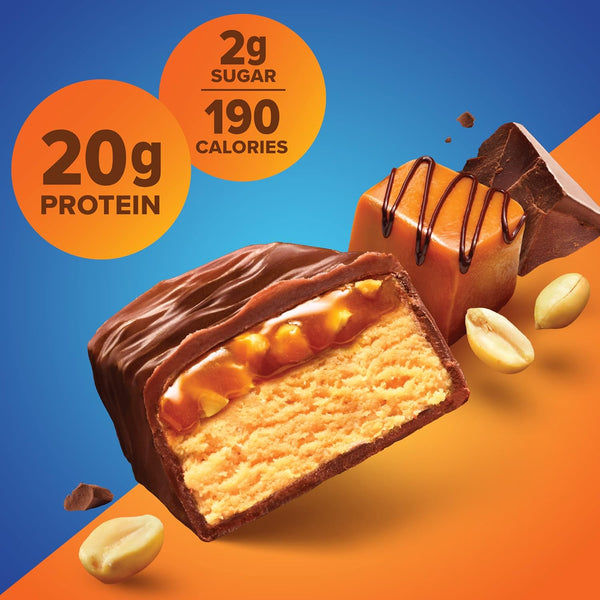 Pure Protein Chocolate Peanut Caramel Bars - 20g Protein, 3g Sugar, 190 Calories, 12 Count, Gluten Free