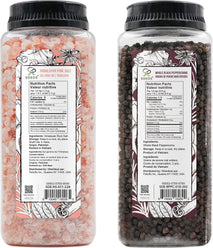 Soeos Himalayan Pink Salt Coarse Grain Kosher Salt Refill with Whole Black Peppercorns Non-GMO Verified Spice Seasoning Set