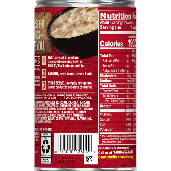 Campbell's Chunky Baked Potato with Cheddar & Bacon Bits Soup, 18.8 Oz Can