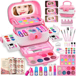 Hollyhi 58 Pcs Kids Makeup Kit for Girl, Princess Toys Real Washable Cosmetic Set with Mirror, Kids Makeup Sets for Girls, Play Make Up Birthday Gifts for 3 4 5 6 7 8 9 10 11 12 Years Old Kid (Rose)