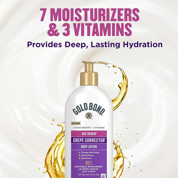 Gold Bond Age Renew Crepe Corrector Body & Face Lotion, 14 oz, Replenishing Smoothing Formula, Fragrance Free, Dermatologist Tested