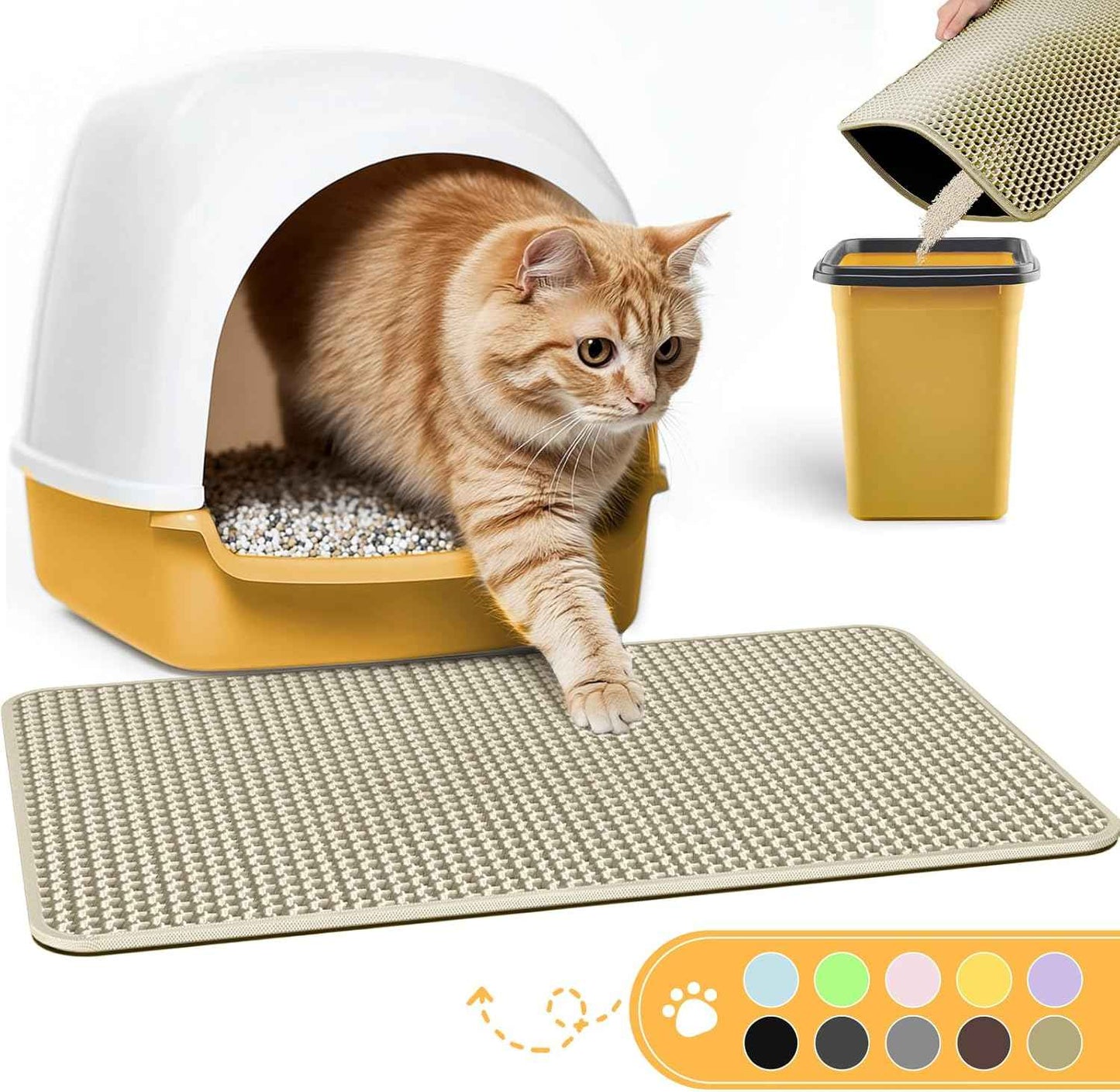 Cat Litter Mat - 23.2'' x 14.6'' Small Litter Trapping Mat, Easy to Clean Litter Box Mat, Waterproof, Urine-Proof, Non-Slip Kitty Litter Mats for Floor, Grey
