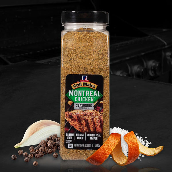 McCormick Grill Mates Montreal Chicken Seasoning, 23 oz - 23 oz container with blend of garlic, onion, black and red pepper, and paprika for meats and seafood