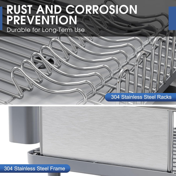 304 Stainless Steel Dish Drying Rack with Large Capacity and Drain Board