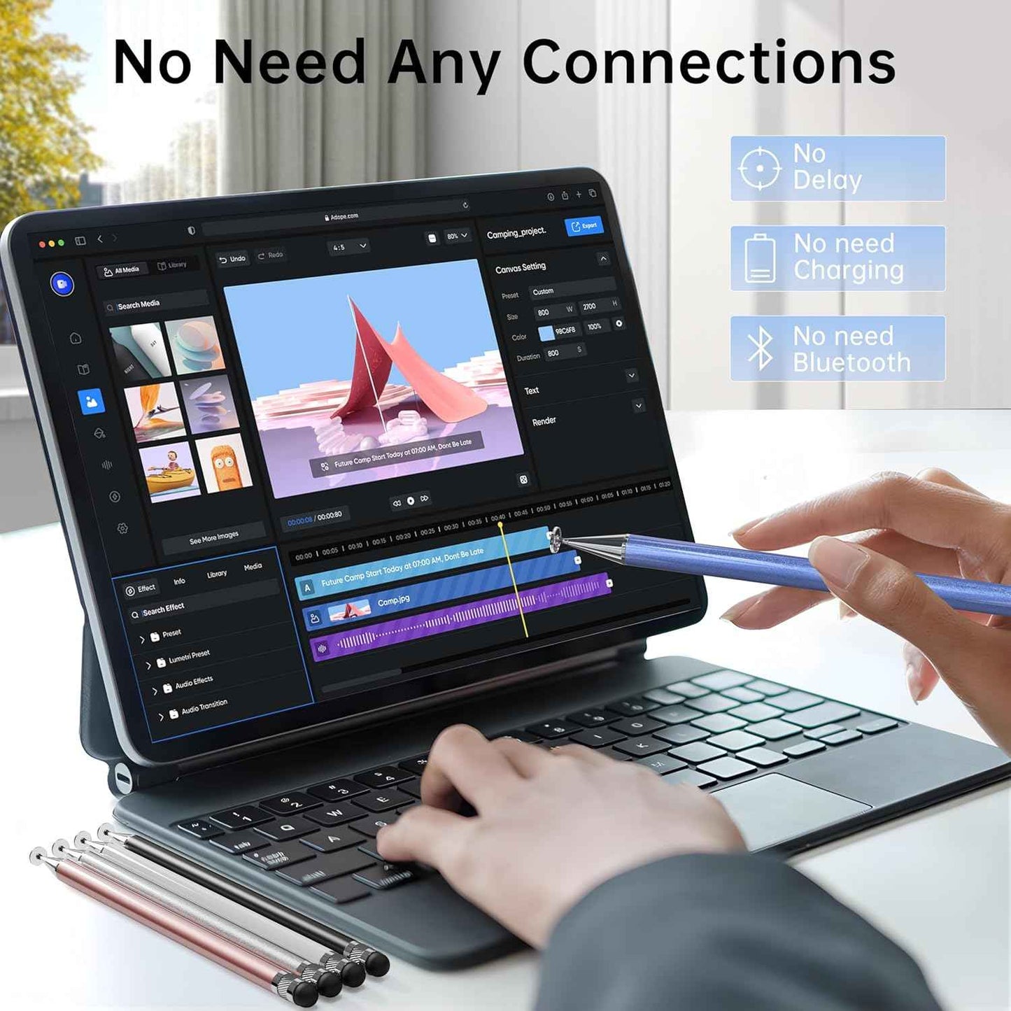 Bopomofo Stylus (5 Pcs), 2-in-1 Stylus Pen for Touch Screen, High Precision and Sensitivity, Suitable for iPhone/ipad/Android Tablets, Compatible with Touch Screens (Black/White/Blue/Rose Gold/Silver)