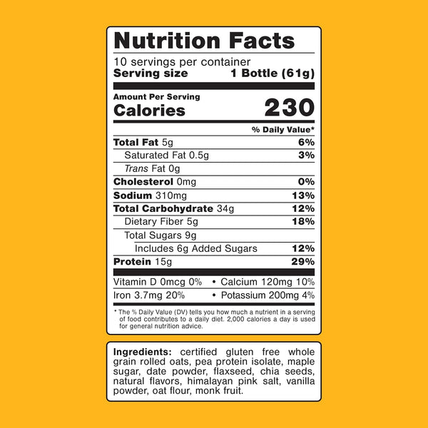 Oats Overnight Maple Brown Sugar Overnight Oats, High Protein Oatmeal Shake (15g Protein) – Just Add Water Breakfast, Gluten Free, Non-GMO, Meal Replacement Drink (2.1 oz, 10 Pack)
