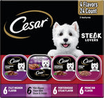 cesar steak lovers variety pack, 3.5 oz easy peel trays, 24 count, wet dog food for adult dogs