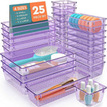 25 PCS Plastic Drawer Organizer Set, 4-Size Versatile Organizer Trays & storage Bins for Makeup, Jewelry, and Gadgets in Bathroom, Bedroom and Office,Clear Black