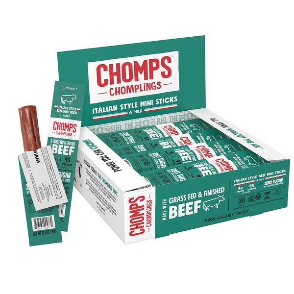 Chomps Grass-Fed Beef Jerky Snack Sticks 24-Pack 0.5oz Keto Paleo Whole30