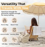 VeraMia Canvas Grocery Bag 3pc XL Set with Real Pockets, Long Shoulder Strap and Short Handle. Heavy Duty, Foldable, Washable