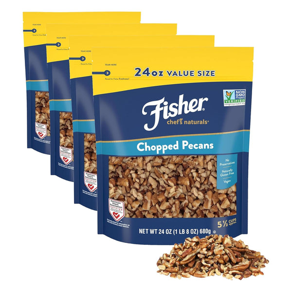 Fisher Chef's Naturals Pecan Halves 24 oz Resealable Bag, Unsalted Raw Nuts