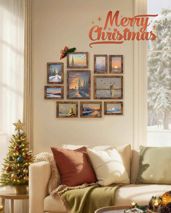 SONGMICS Rustic Brown Picture Frame Set, 10-Piece, Including 2 8x10, 4 5x7, and 4 4x6 Photos, Wall Gallery Decor, Christmas Gift