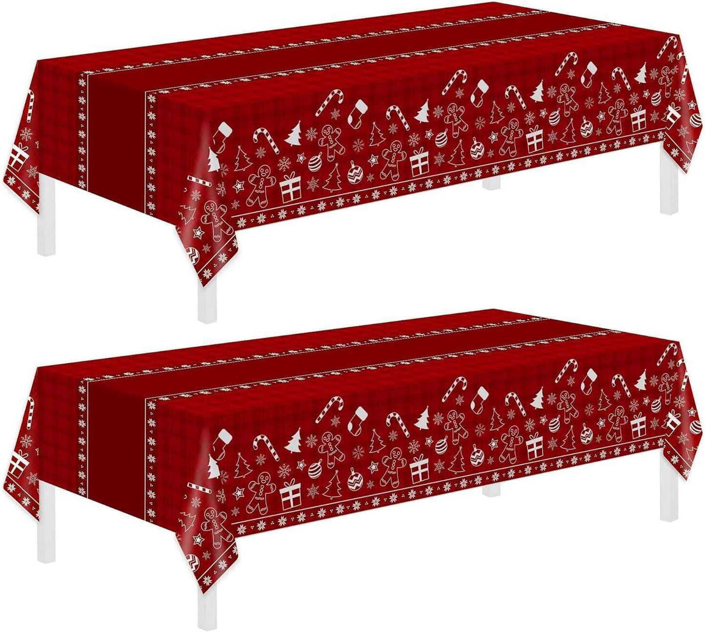 Childom 2 Pack Christmas Tablecloths,Christmas Party Decoration,54 x 108 Inch,Disposable Plastic Table Cloths Rectangular for Party Supplies,Xmas Tree Table Cover for Home,Dinner,Indoor,Outdoor,Picnic