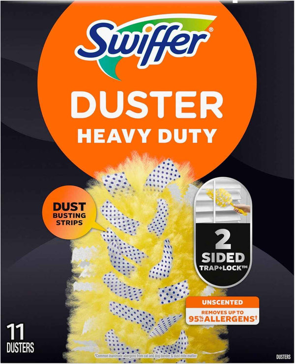 Swiffer Dusters Refill for Cleaning, Feather & Microfiber Duster Disposable Alternative, For Dusting Furniture, Blinds, Ceiling Fans, Walls, Helps Remove Allergens, Heavy Duty, Unscented, 11ct