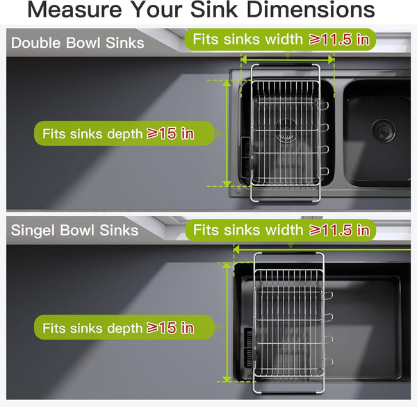 Stainless Steel Dish Drying Rack for Kitchen Sink with Utensil Holder