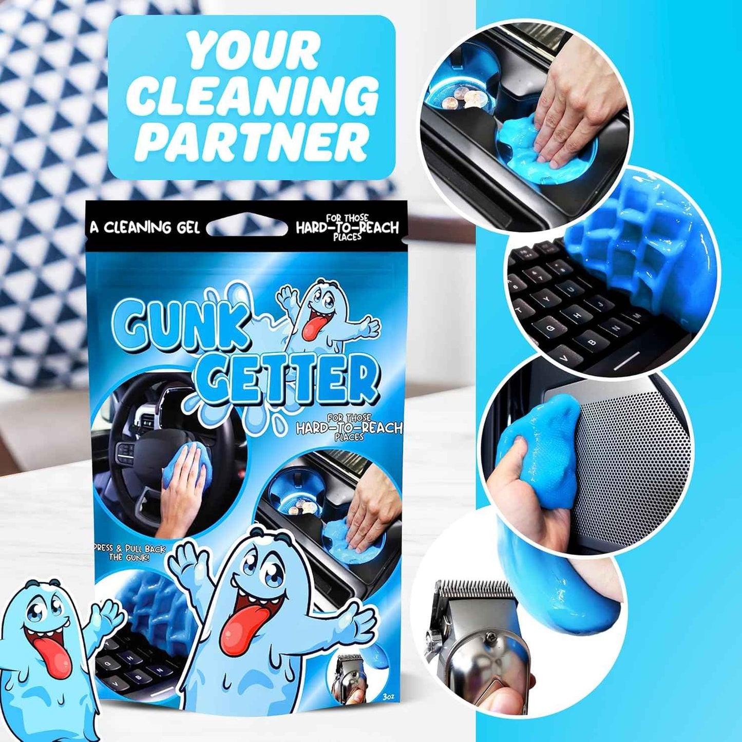 PeerBasics, Cleaning Gel for Those Hard to Reach Places, Automotive Cup Holder Electronic Keyboard Office, Slime Gel Cleaner Dust Crumb Removal (Resealable Pouch, Blue, 3oz)