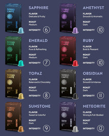 rosso caffè espresso coffee pods, 80 capsules, 8 signature flavors, made in italy, medium to dark roast
