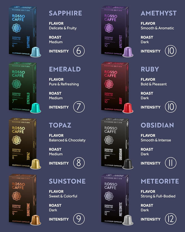 Rossi Caffe Espresso Coffee Pods Variety Pack for Nespresso Original Machines