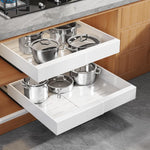 Expandable pull out cabinet organizer for framed cabinets with adjustable width
