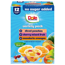 Dole Diced Peaches, Mandarin Oranges, and Cherry Mixed Fruit Variety Pack, 12 Pack, 4 oz Bowls