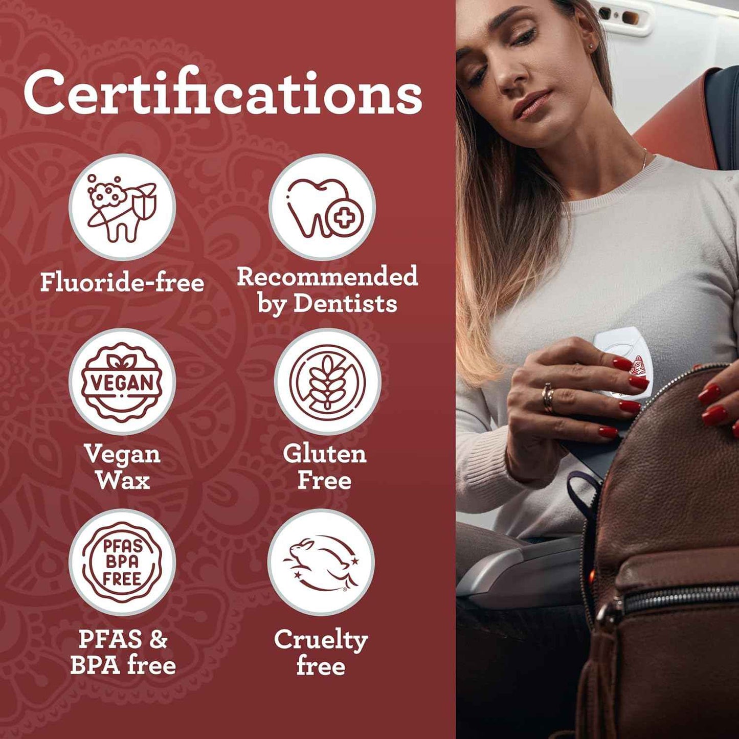 GuruNanda Expandable Waxed Dental Floss for Gentle, Deep Cleaning Wide Teeth Flossing - Cinnamon Flavor - 55 Yards