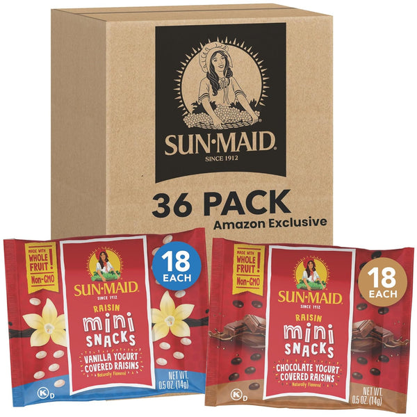 Sun-Maid vanilla yogurt coated raisins (6 pack) 1 oz snack-size boxes for lunch and back to school