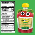 Mott's No Sugar Added Applesauce, Made from Real Fruit, No Artificial Flavors, 3.2 Oz Clear Pouches, 20 Pack